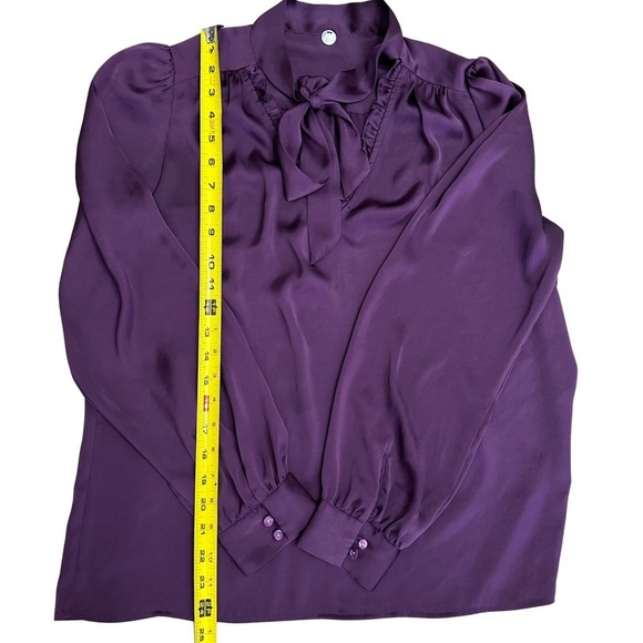 Margaret O'Leary Purple Tie Neck Blouse Large Long Sleeve Designer Luxury READ - Picture 7 of 8